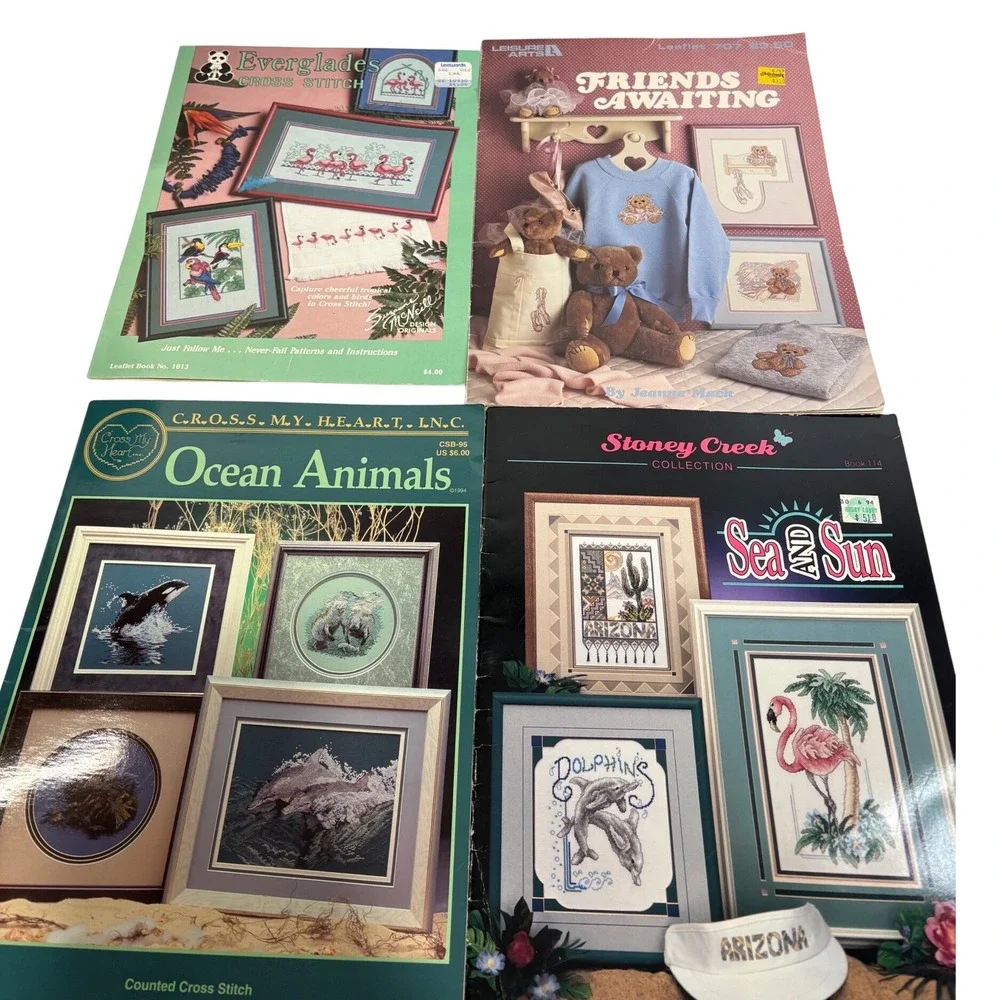 Vintage Cross Stitch Pattern Booklets Lot 4 Everglades Ocean Animals Teddy Bears
